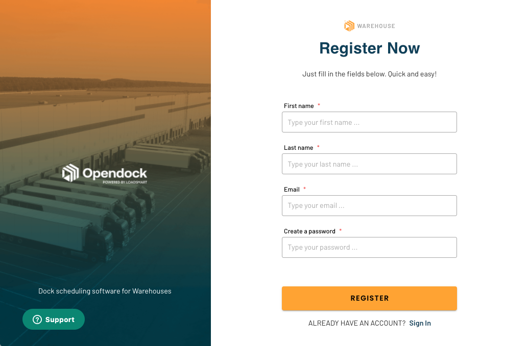 Registering on Nova – Opendock